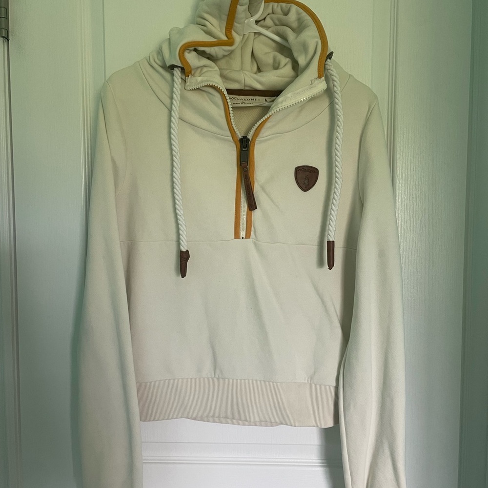 Wanakome Cream Cropped Hoodie with Brown Accents - EUC
